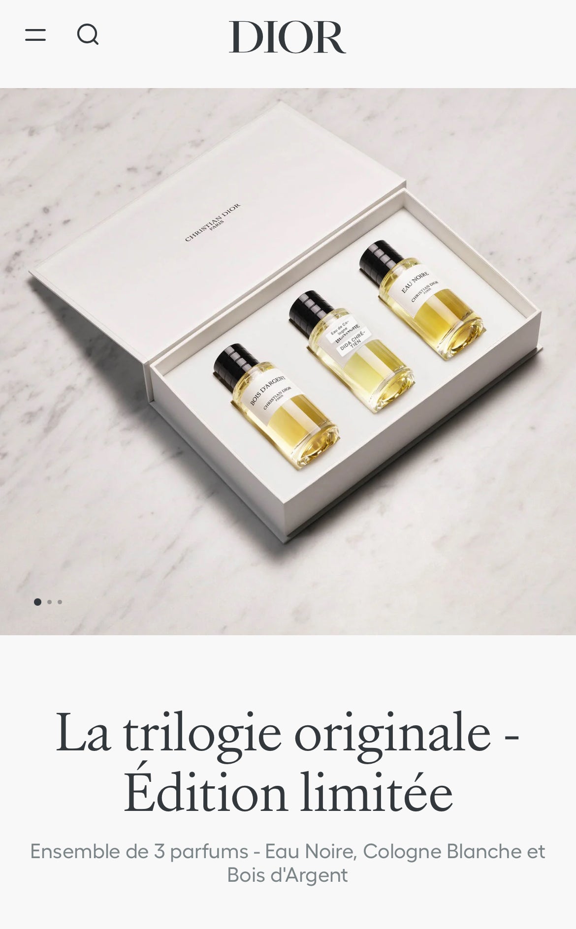 Coffret Dior Collection Privée Édition Limitée – Bois d’Argent, Cologne Blanche, Eau Noire