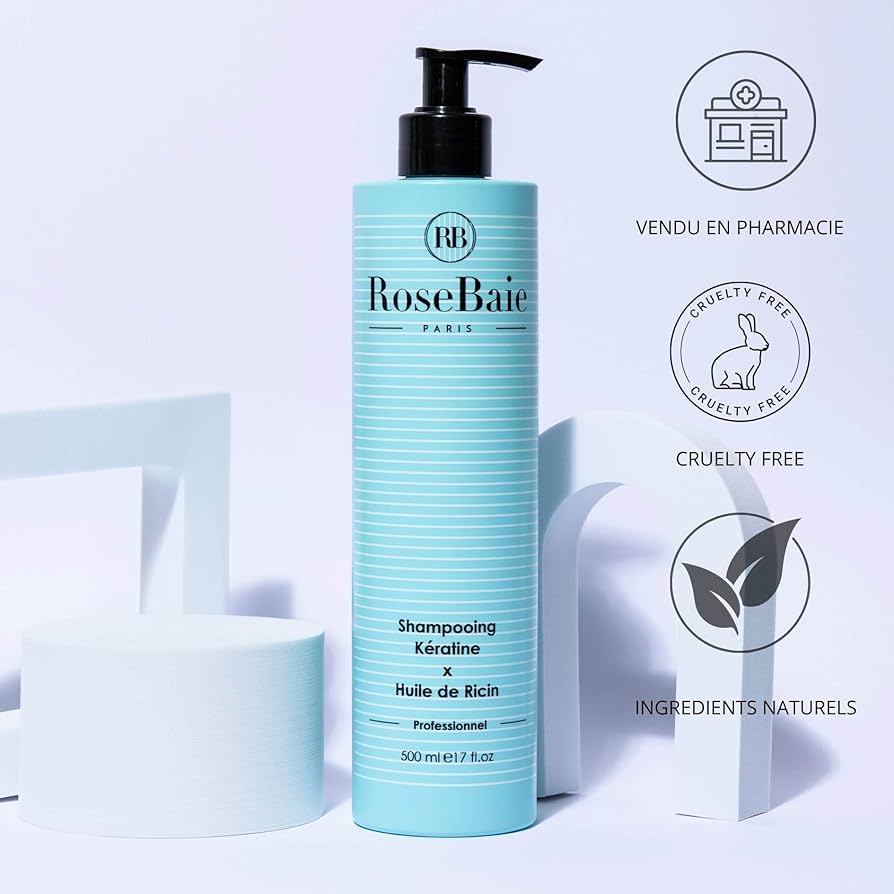 rosebaie paris kératine x huile de ricin shampooing + masque + sérum professionnel
