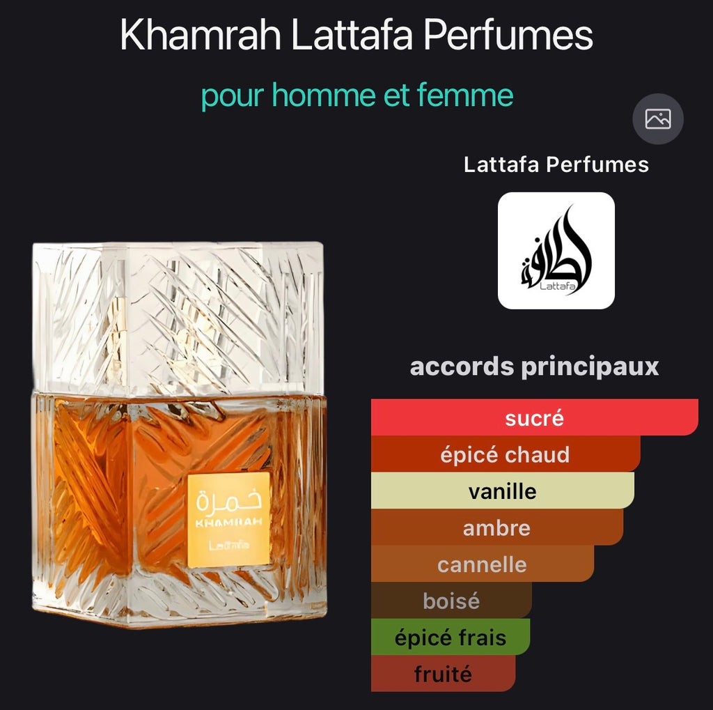 Khamrah – Lattafa

Eau de Parfum 100 ml Mixte
