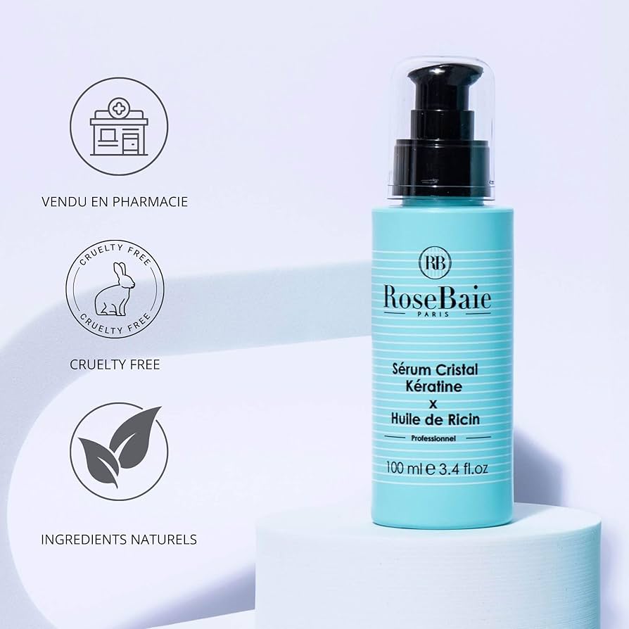 rosebaie paris kératine x huile de ricin shampooing + masque + sérum professionnel