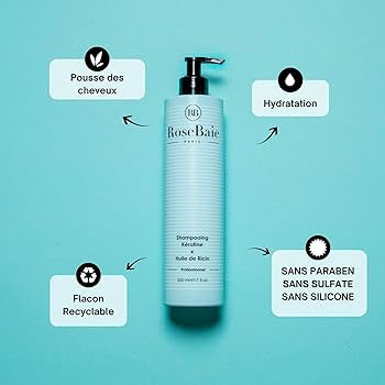 rosebaie paris kératine x huile de ricin shampooing + masque + sérum professionnel