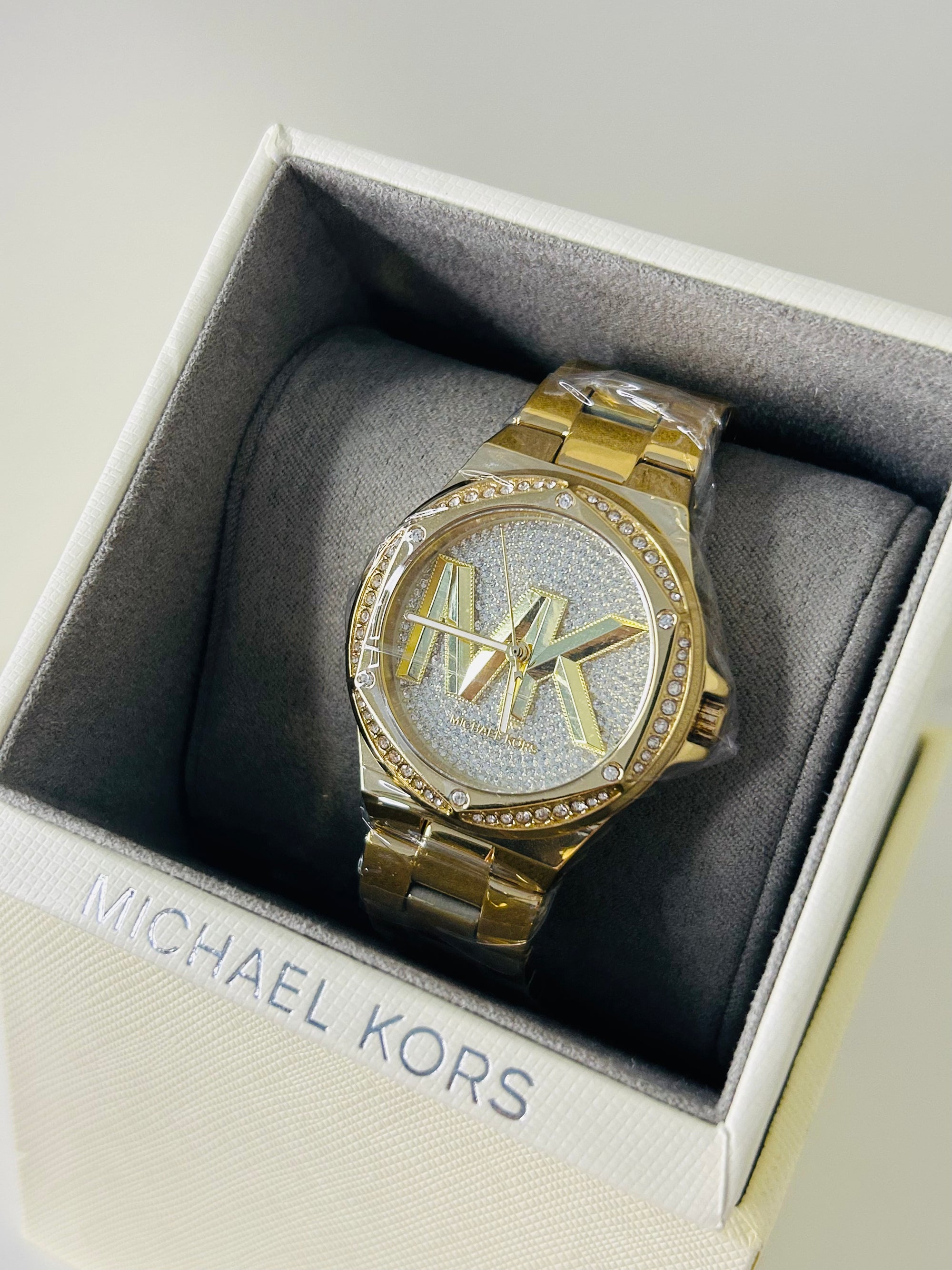 montre michael kors lennox dorée pavée mk