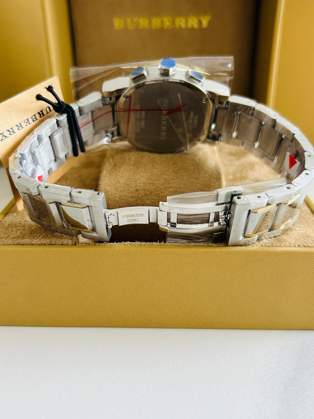 burberry montre homme chronographe bu9751 acier or set complet neuve