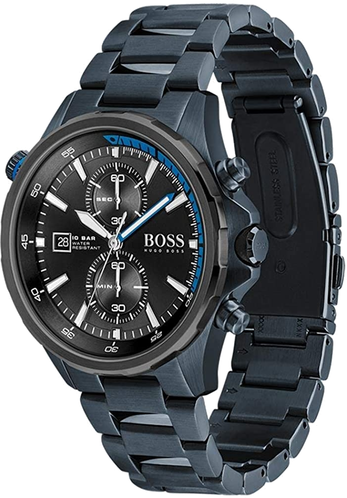 Montre Homme Hugo Boss Globetrotter 1513824 chronographe bleu mat bracelet acier